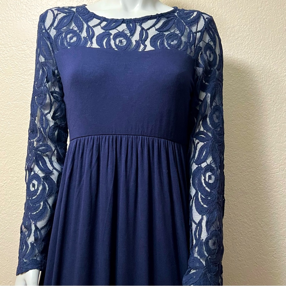 Pink Blush Navy Blue Lace Maxi Dress - Picture 9 of 16